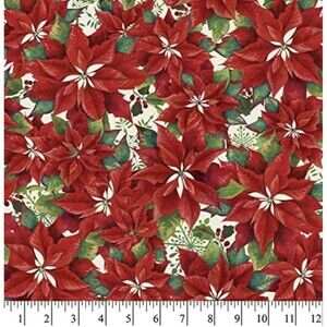 All Over Poinsettias Fabric Winter Holidays Xmas Quilting Christmas Sewing BTY